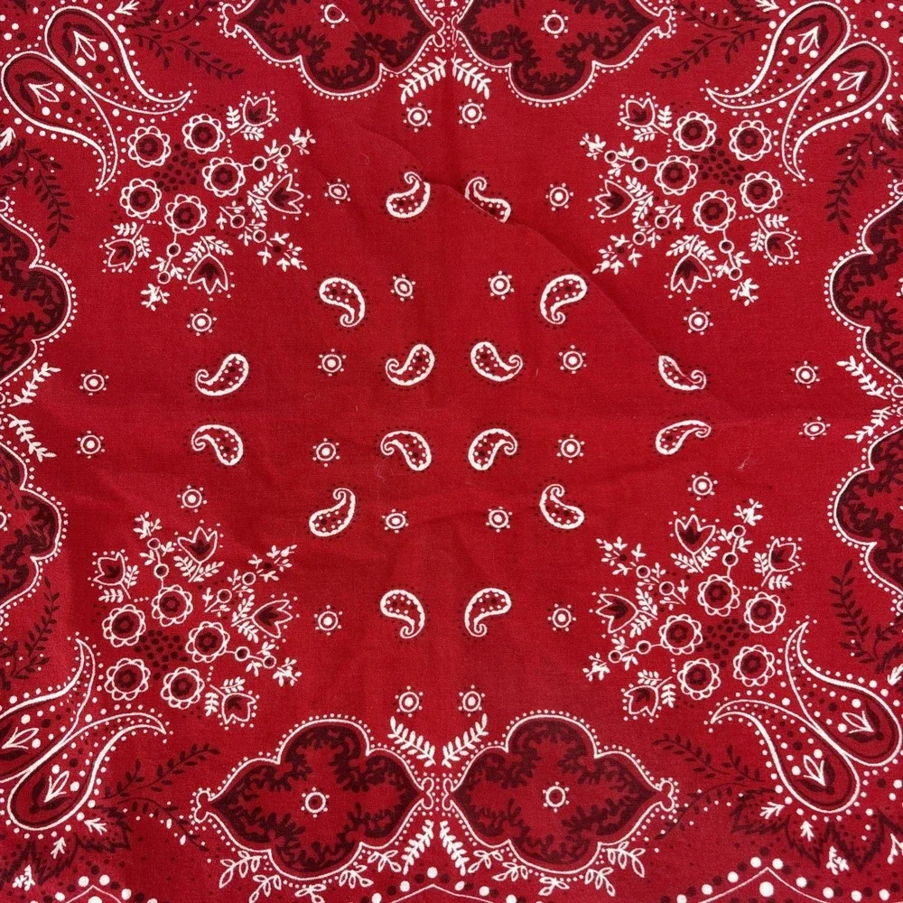 Vintage Fast Color Bandana Red Selvedge 1950s Cotton Early Paisley RN 15234